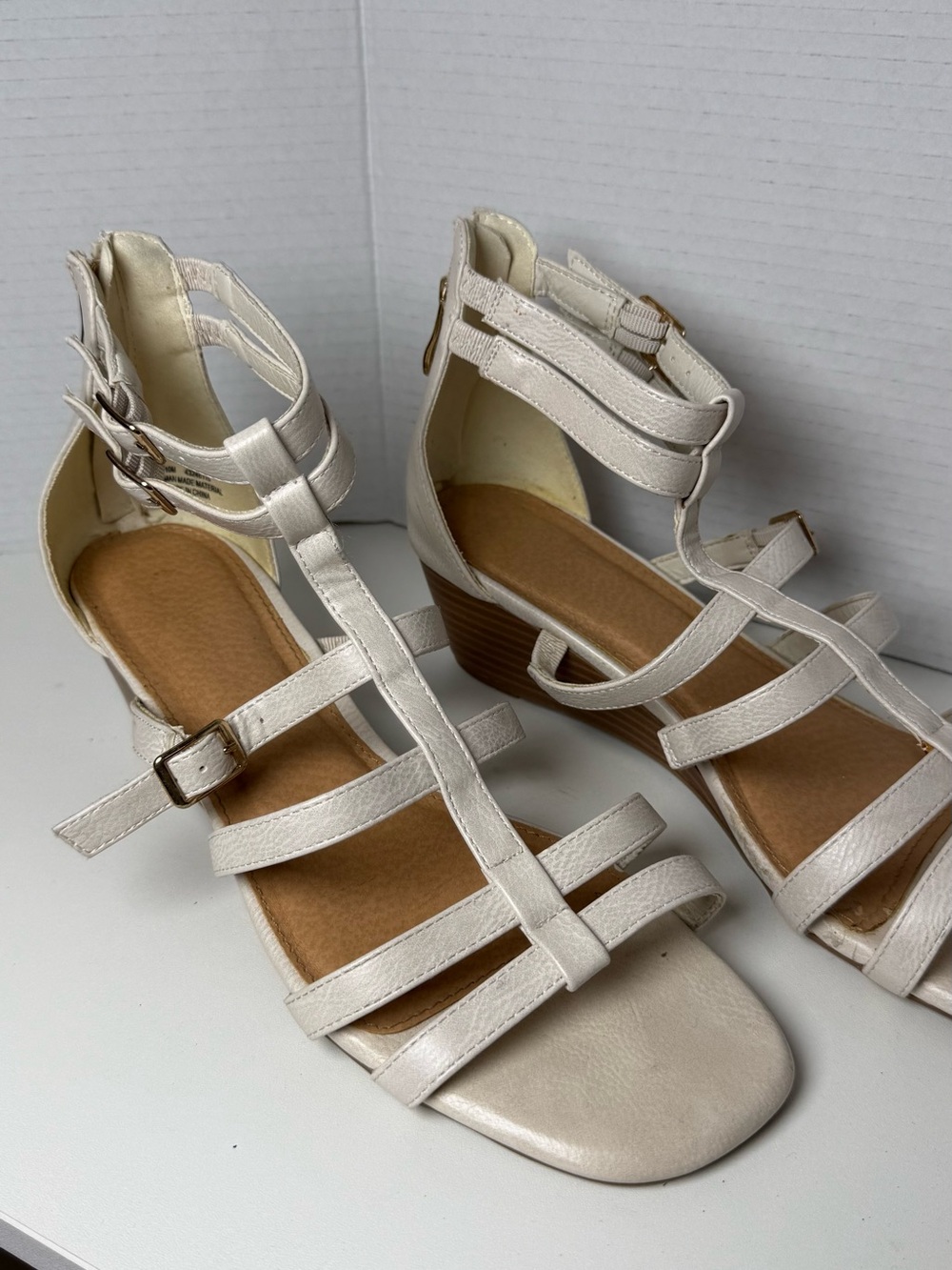 Women's Ivory Strappy Wedge Sandals - Classic Summer Style